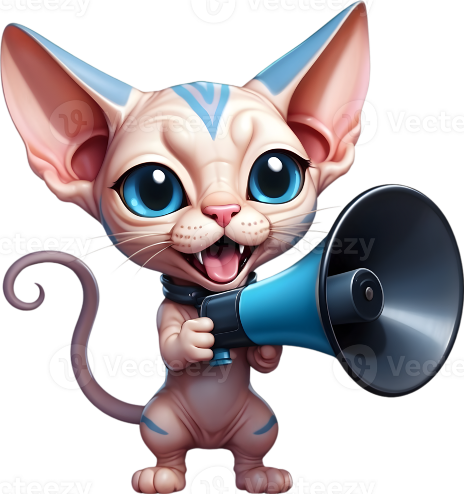 cartoon cat with megaphone on transparent background ai generative png