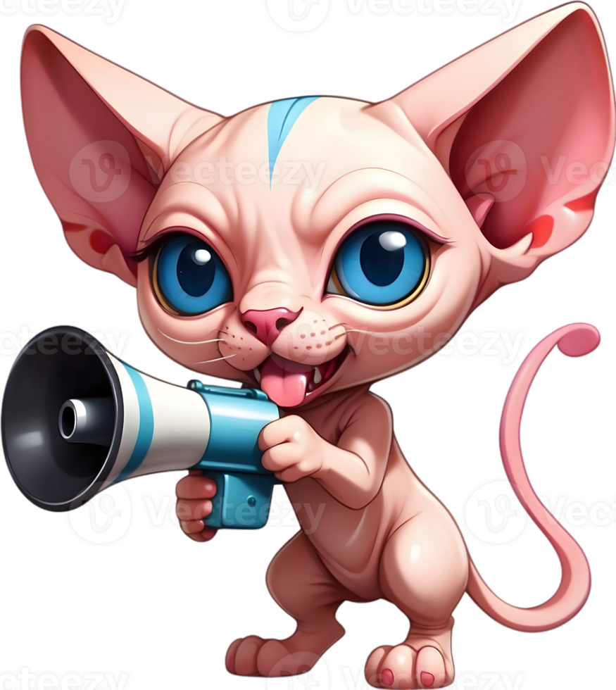 cartoon cat with megaphone on transparent background ai generative png