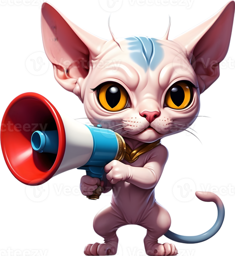 cartoon cat with megaphone on transparent background ai generative png