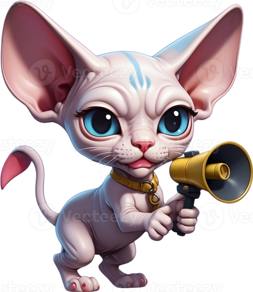 cartoon cat with megaphone on transparent background ai generative png