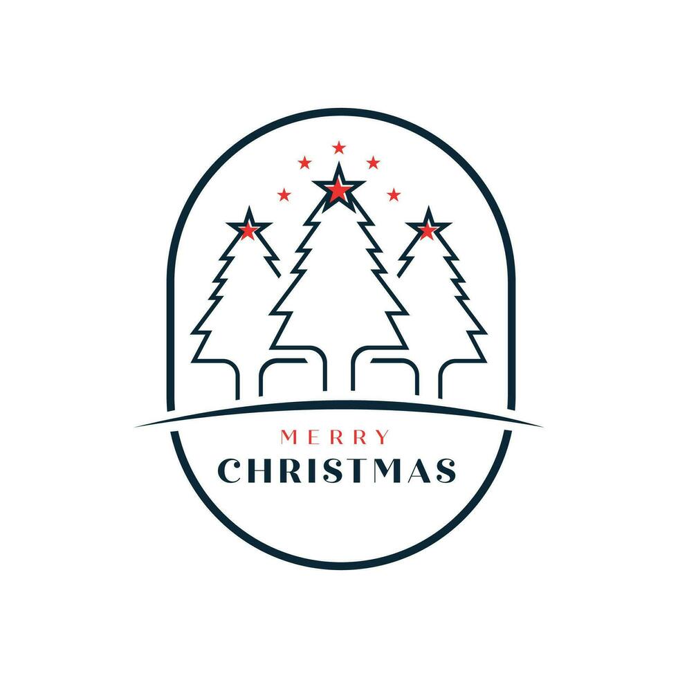 Merry Christmas logo design with pine tree and stars vector