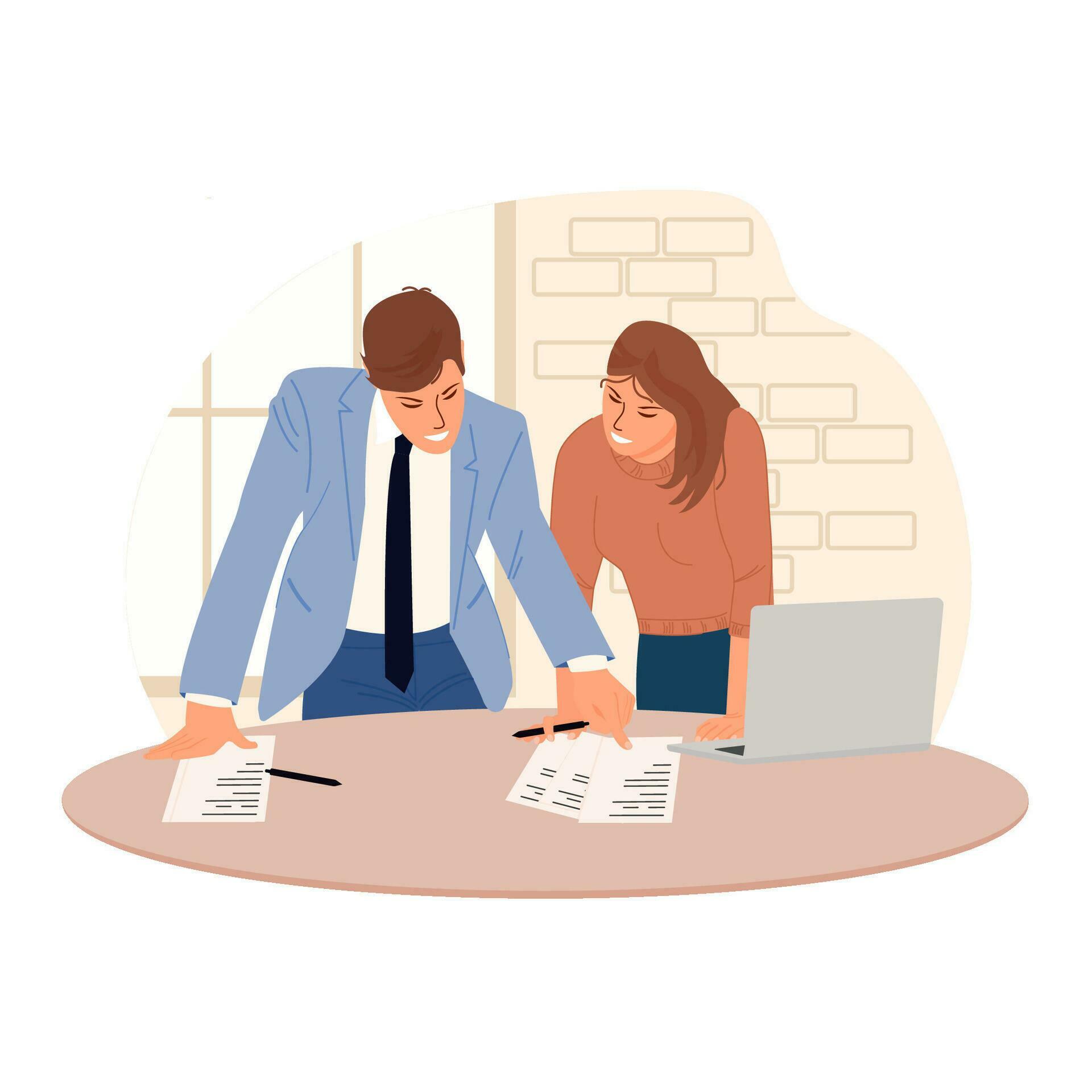 Isolated illustration on theme business in office, teamwork. Vector illustration in flat style