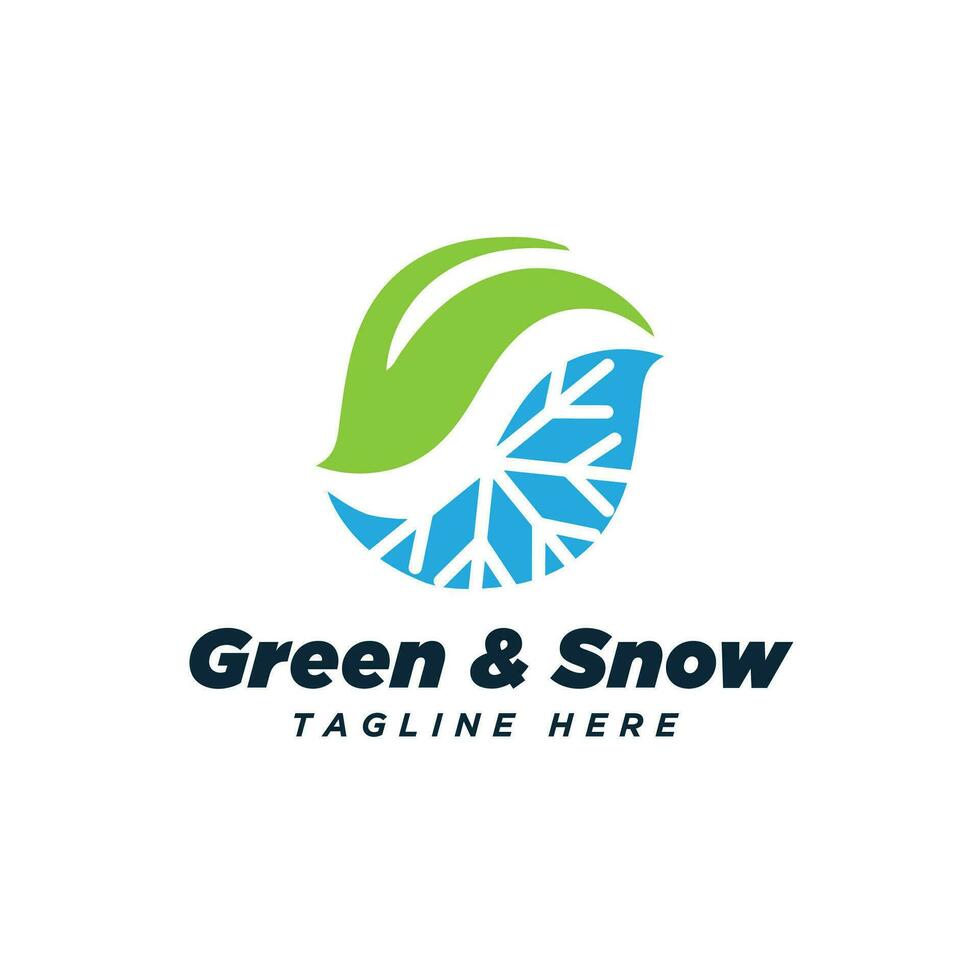 Leaf and snow logo design concept for eco HVAC organic company services vector