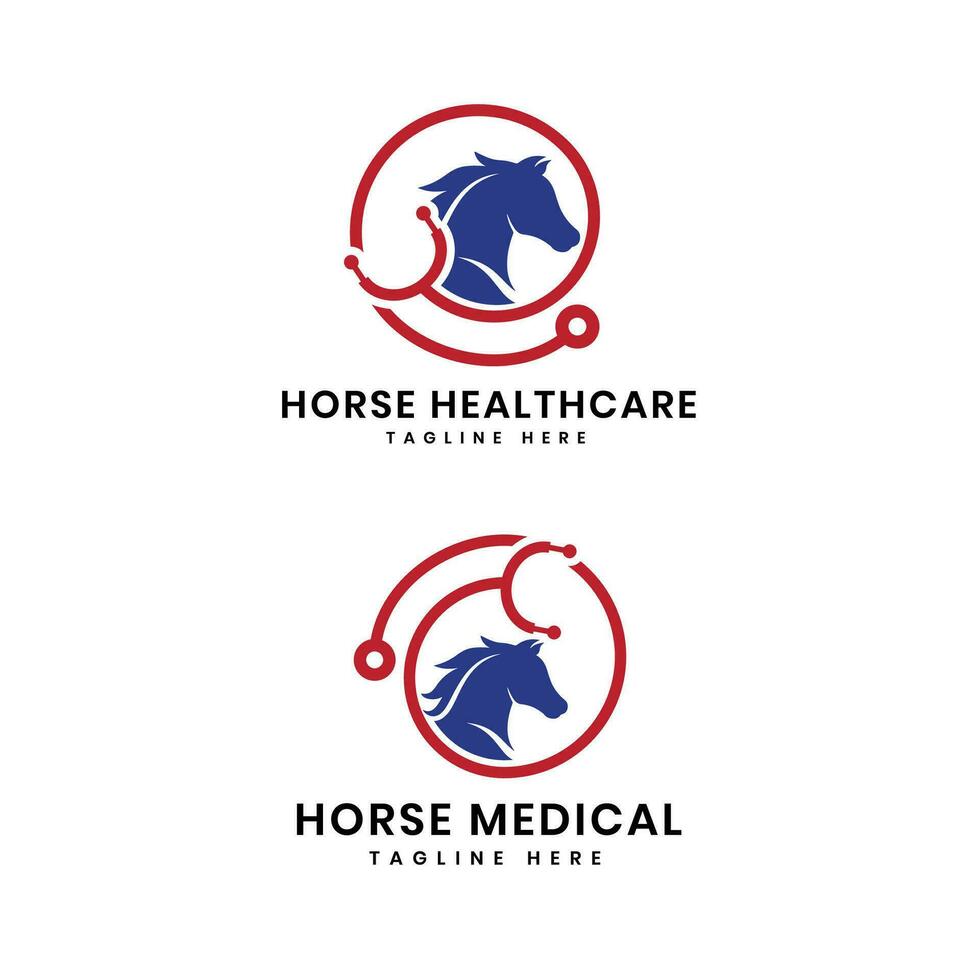 caballo médico o caballo médico logo diseño creativo concepto para animal cuidado de la salud con caballo y estetoscopio vector