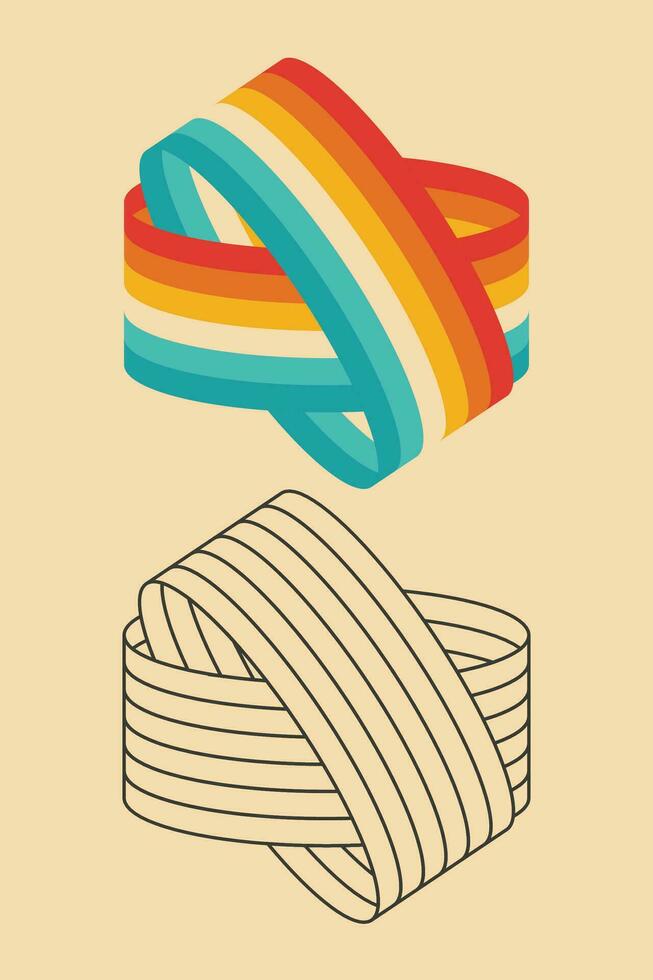 Ring of striped ribbon. Retro. Template for postcards, banners, posters. 3d graphic element. vector