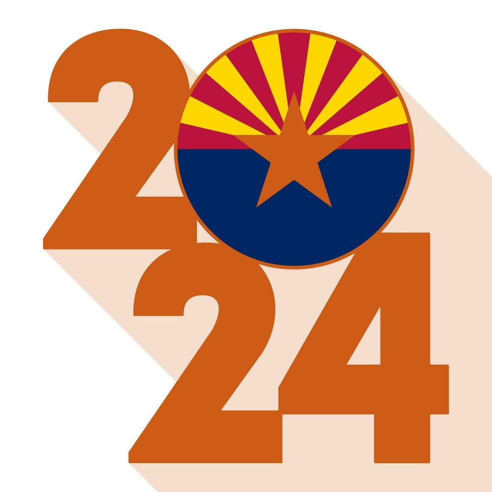 2024 long shadow banner with Arizona state flag inside. Vector illustration.
