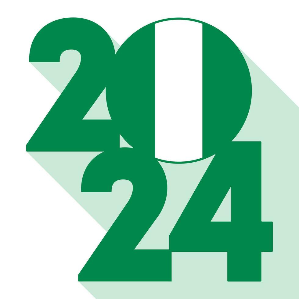 contento nuevo año 2024, largo sombra bandera con Nigeria bandera adentro. vector ilustración.