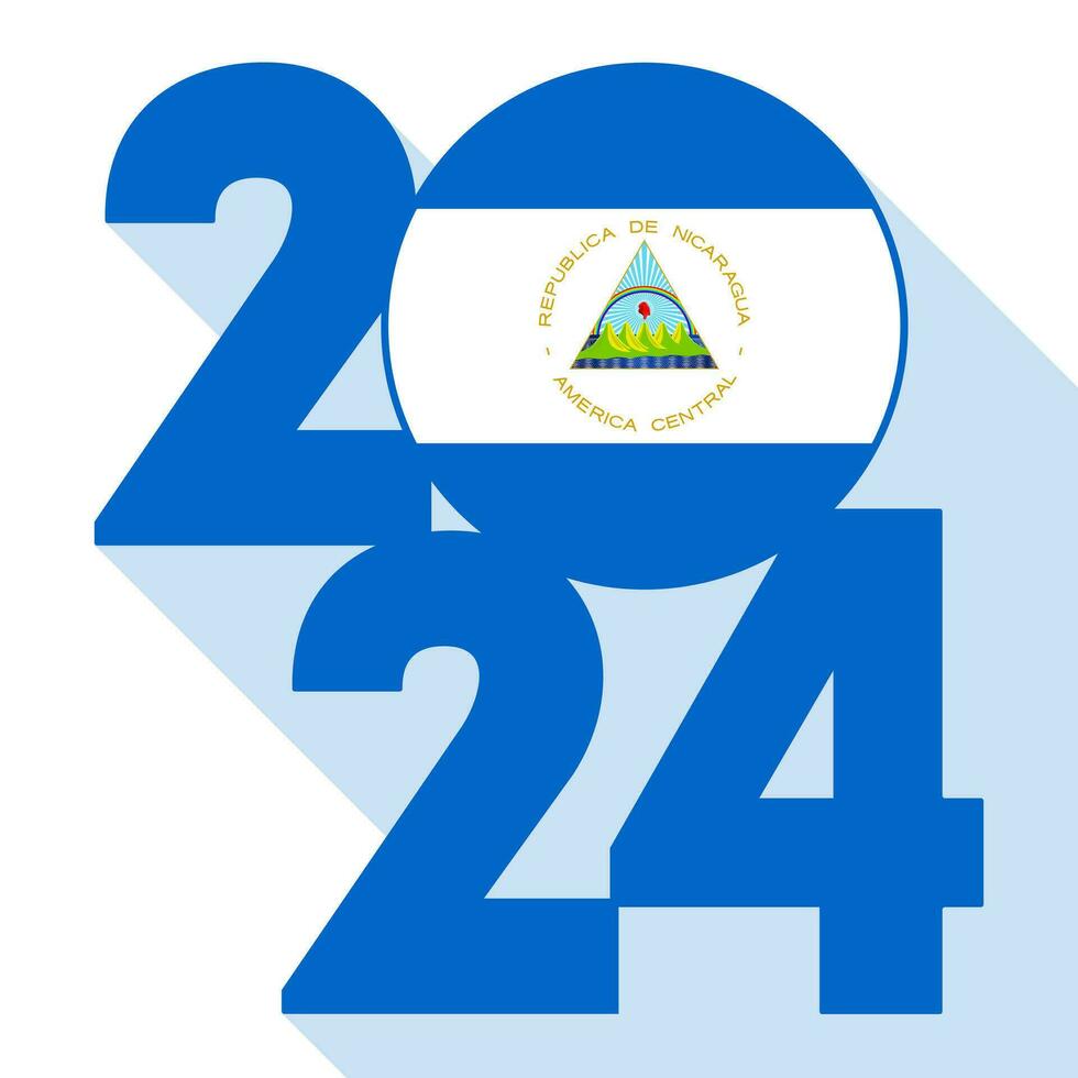 contento nuevo año 2024, largo sombra bandera con Nicaragua bandera adentro. vector ilustración.