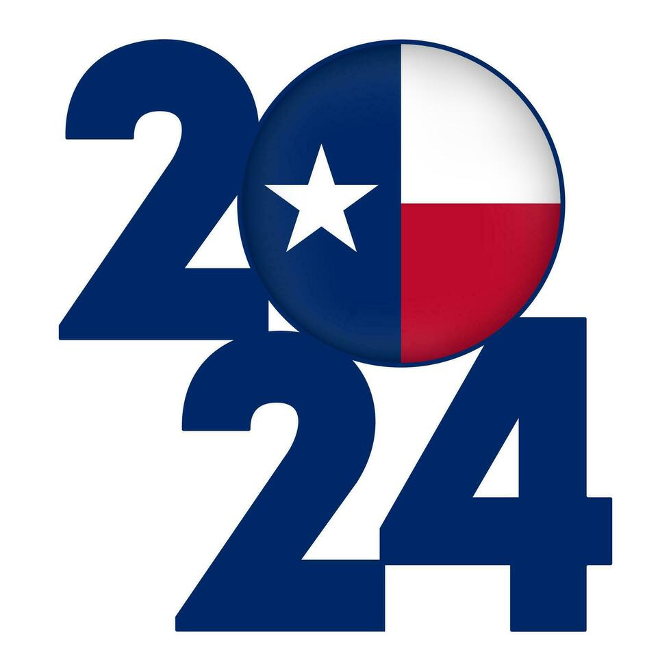 2024 banner with Texas state flag inside. Vector illustration.