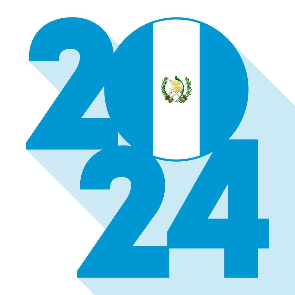 Happy New Year 2024, long shadow banner with Guatemala flag inside. Vector illustration.