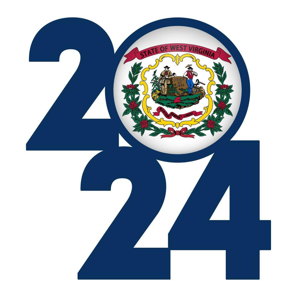 2024 banner with West Virginia state flag inside. Vector illustration.