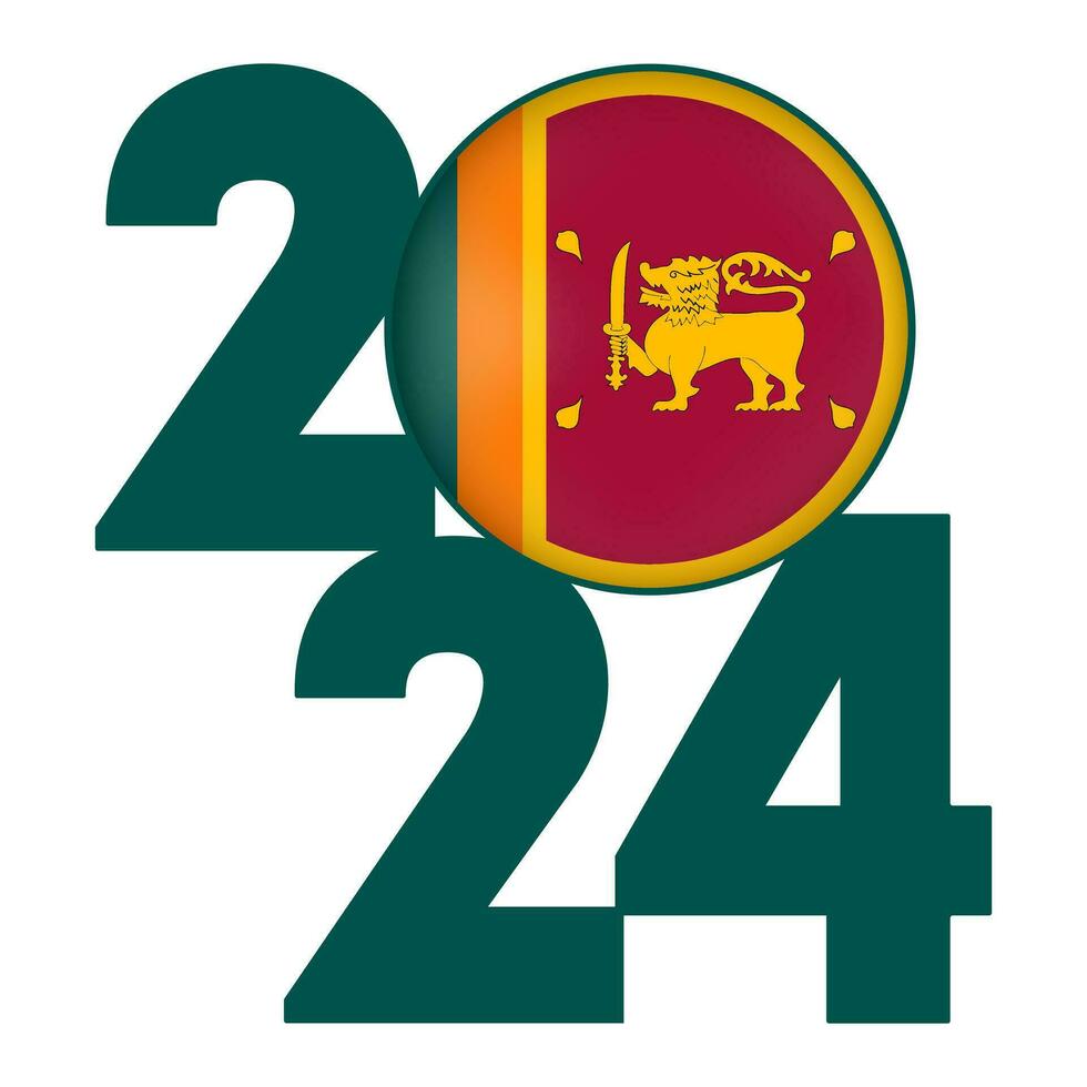 Happy New Year 2024 banner with Sri Lanka flag inside. Vector illustration.