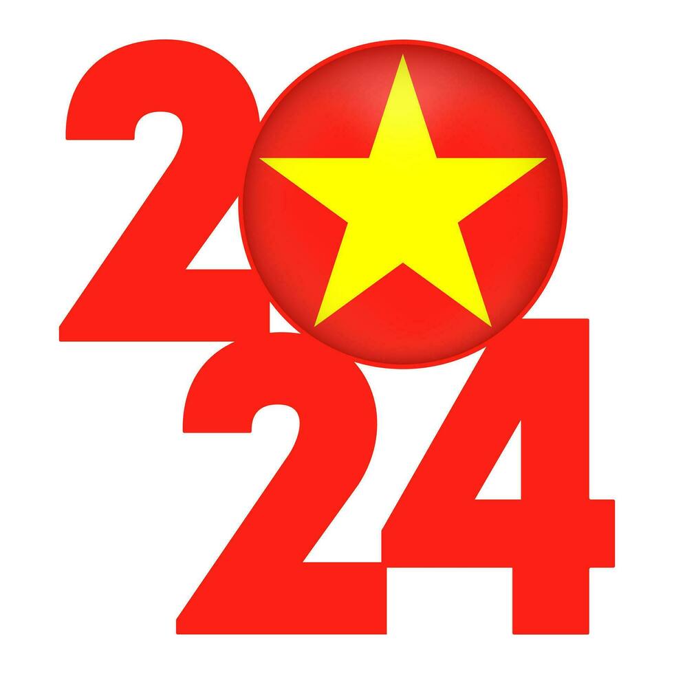 Happy New Year 2024 banner with Vietnam flag inside. Vector illustration.