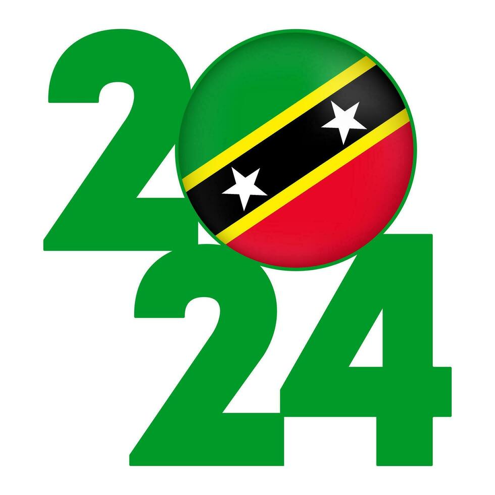 contento nuevo año 2024 bandera con Santo kitts y nevis bandera adentro. vector ilustración.