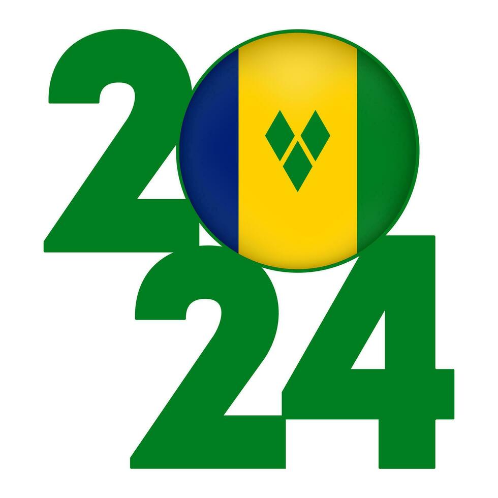 Happy New Year 2024 banner with Vincent and the Grenadines flag inside. Vector illustration.