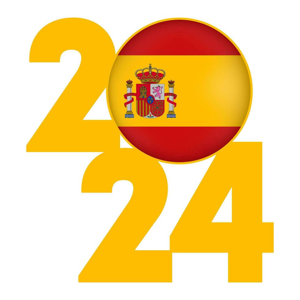 Happy New Year 2024 banner with Spain flag inside. Vector illustration.