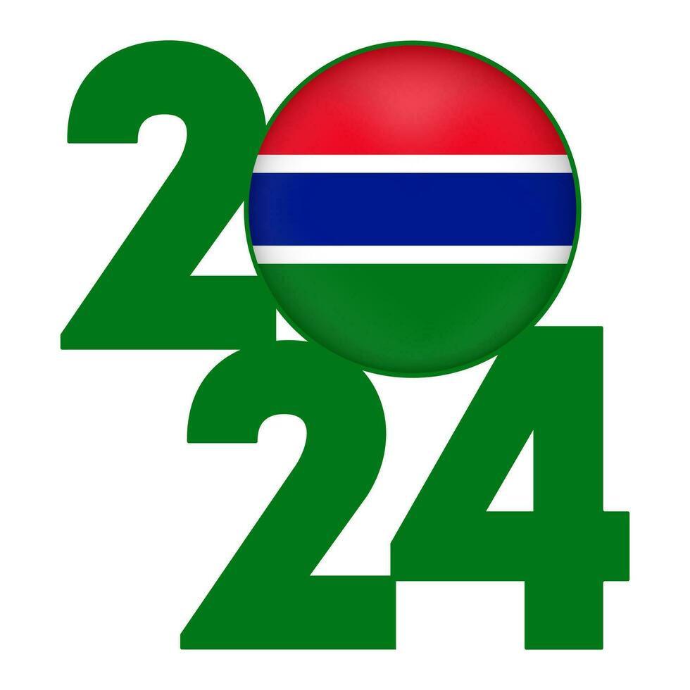 Happy New Year 2024 banner with Gambia flag inside. Vector illustration.