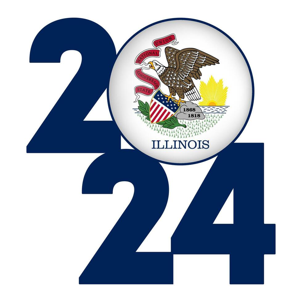 2024 banner with Illinois state flag inside. Vector illustration.