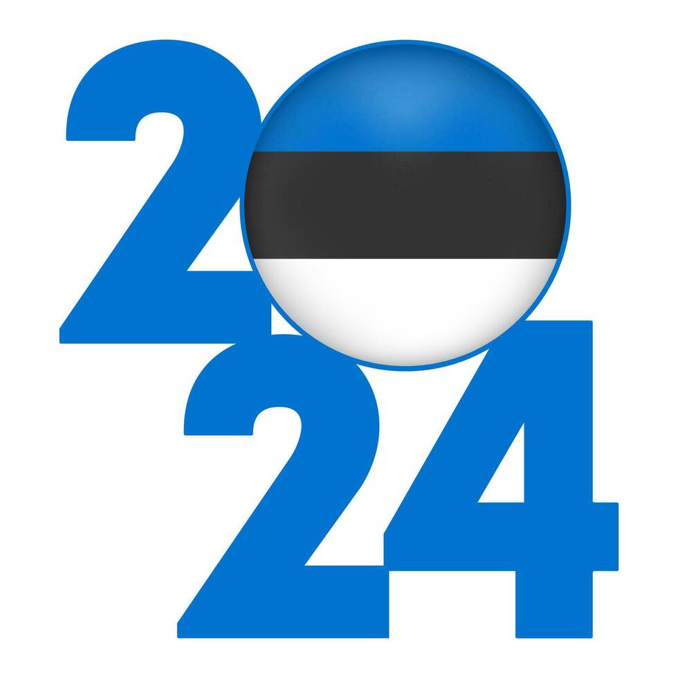 contento nuevo año 2024 bandera con Estonia bandera adentro. vector ilustración.