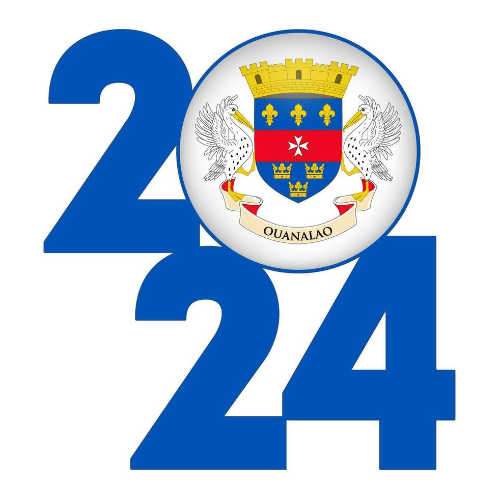 Happy New Year 2024 banner with Saint Barthelemy flag inside. Vector illustration.