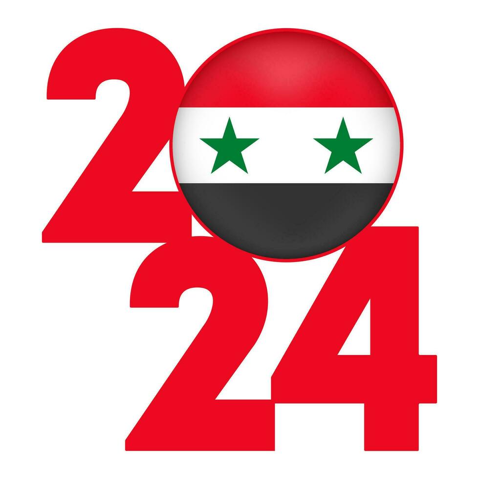 contento nuevo año 2024 bandera con Siria bandera adentro. vector ilustración.