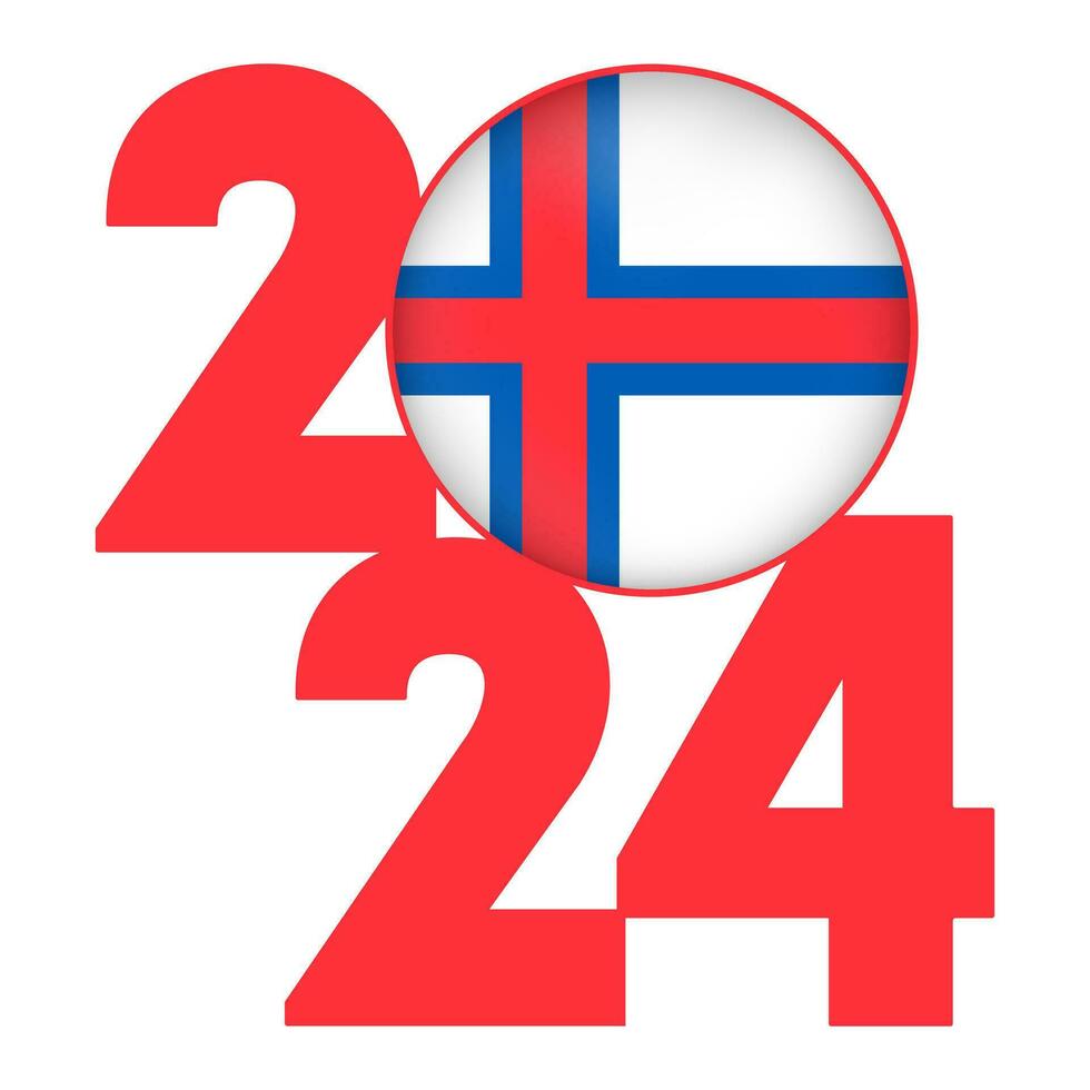 Happy New Year 2024 banner with Faroe Islands flag inside. Vector illustration.