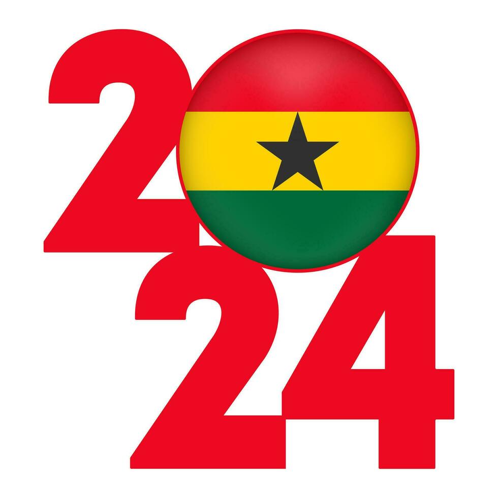 Happy New Year 2024 banner with Ghana flag inside. Vector illustration.