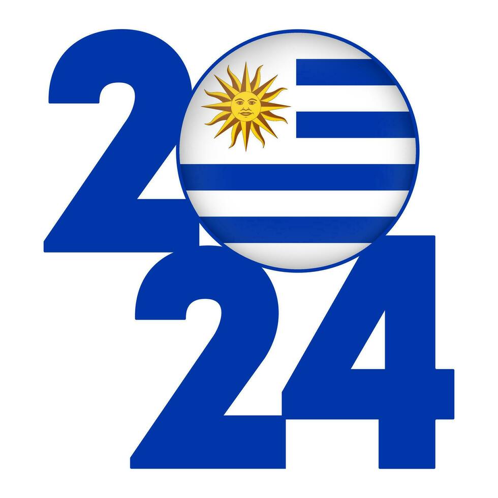 contento nuevo año 2024 bandera con Uruguay bandera adentro. vector ilustración.