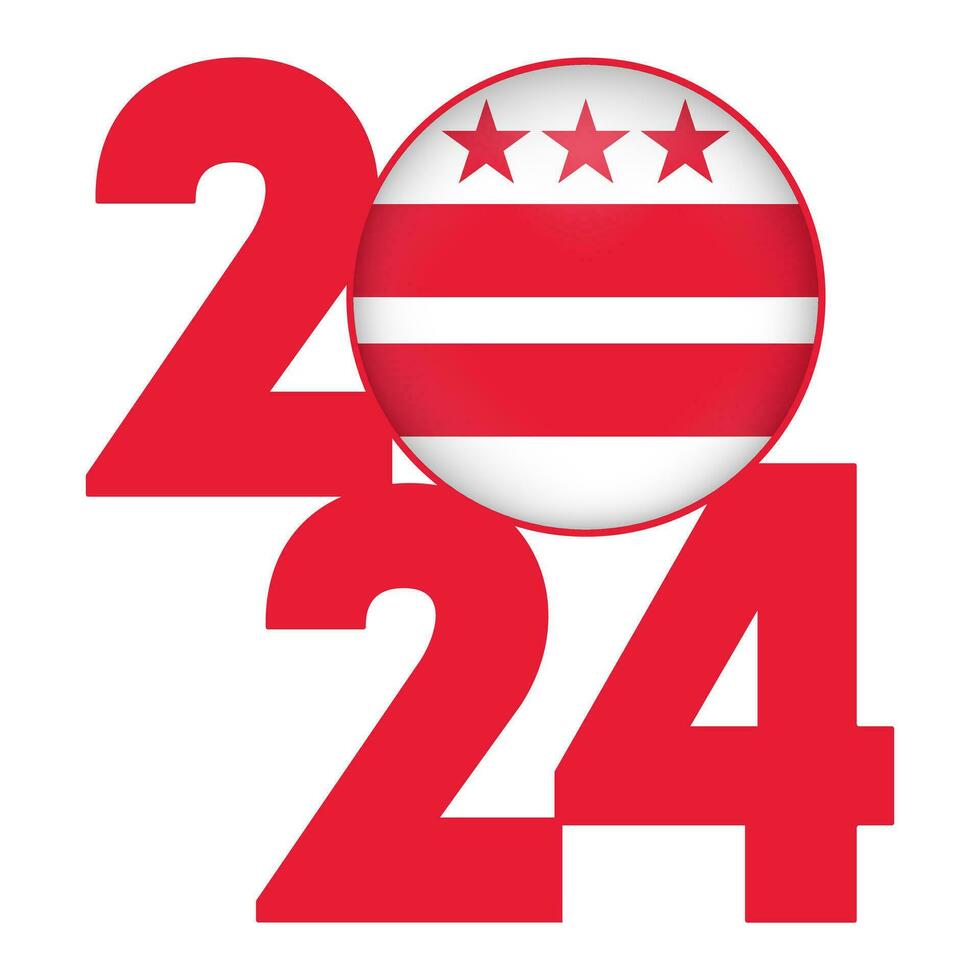 2024 banner with District of Columbia state flag inside. Vector illustration.