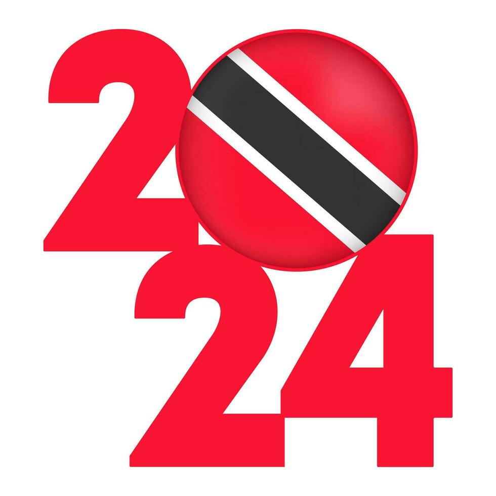 contento nuevo año 2024 bandera con trinidad y tobago bandera adentro. vector ilustración.