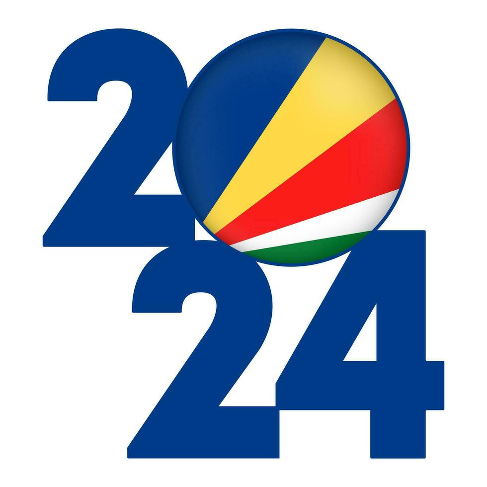 Happy New Year 2024 banner with Seychelles flag inside. Vector illustration.