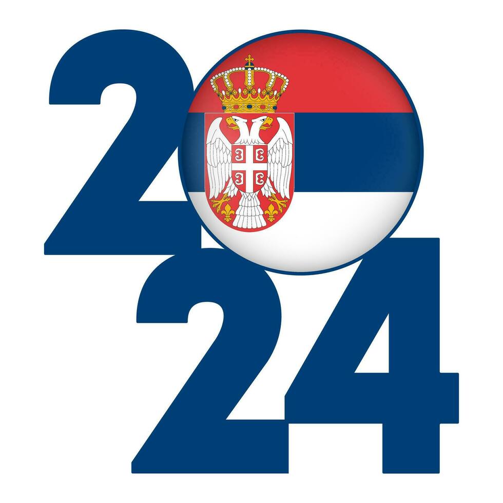 contento nuevo año 2024 bandera con serbia bandera adentro. vector ilustración.