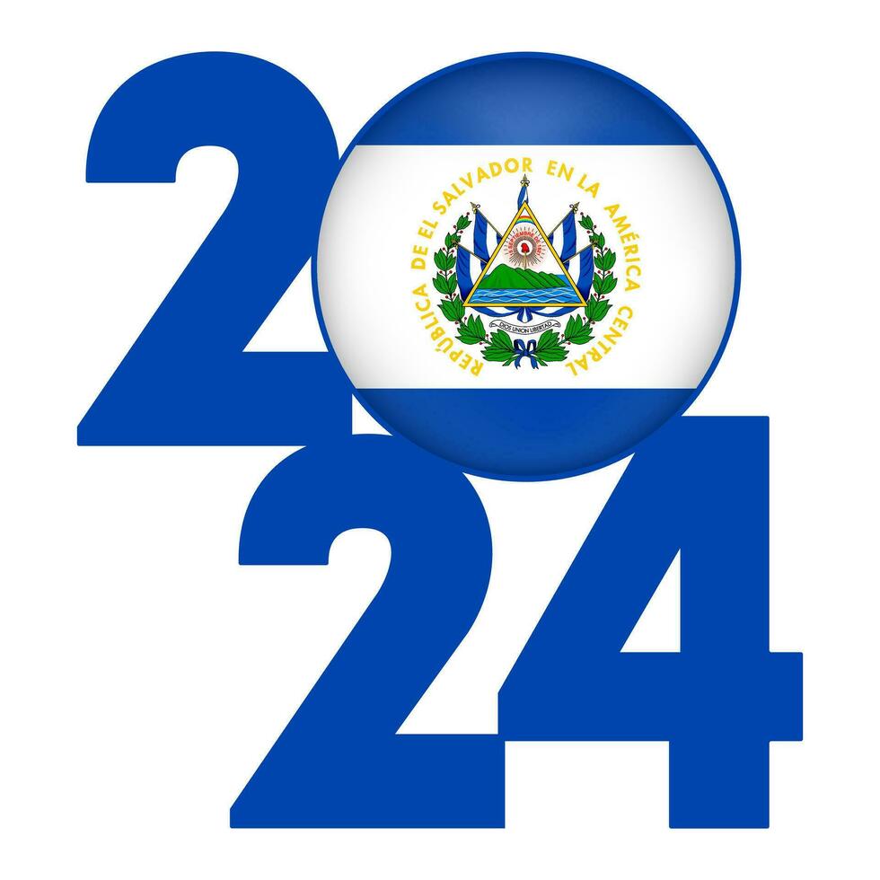 Happy New Year 2024 banner with Salvador flag inside. Vector illustration.