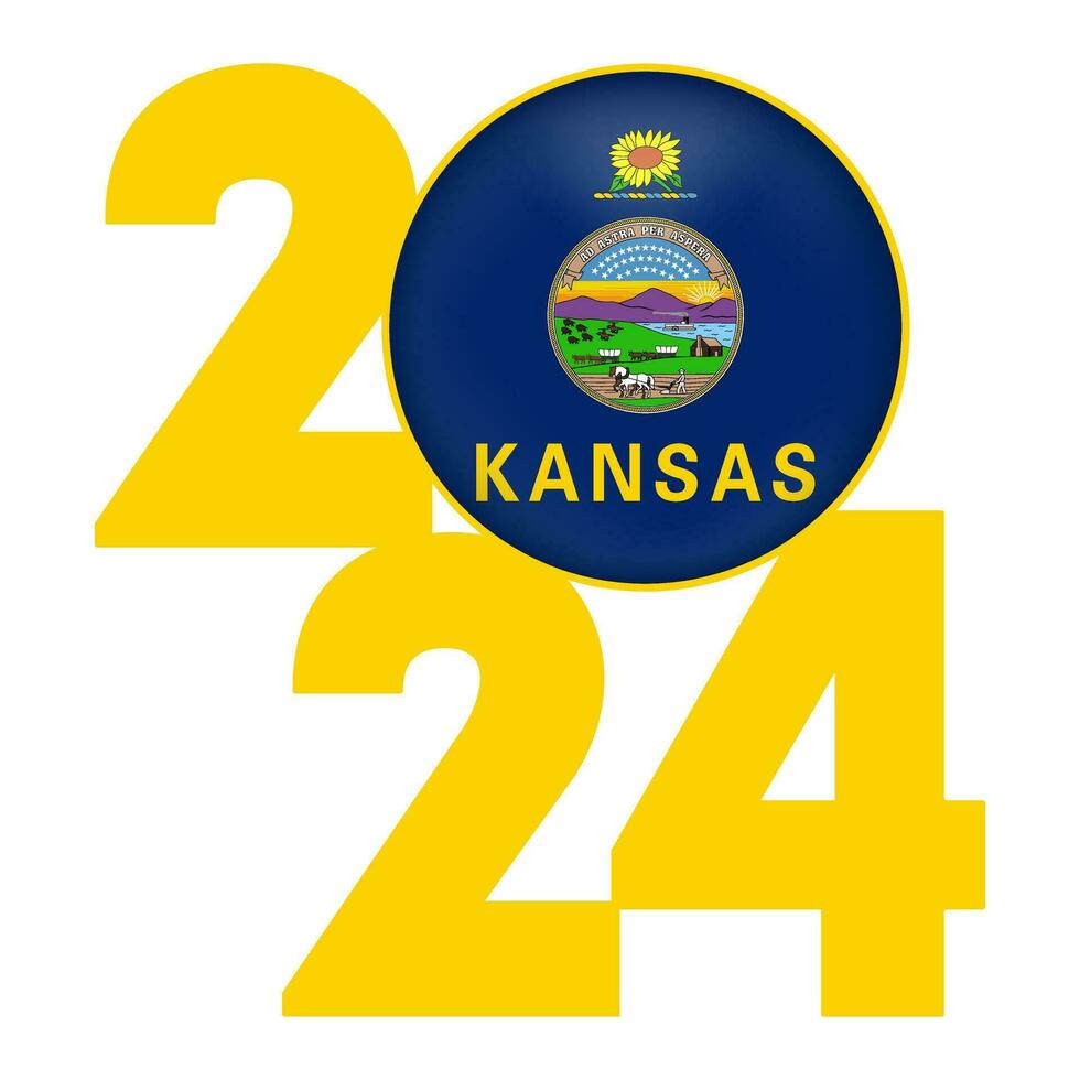 2024 banner with Kansas state flag inside. Vector illustration.