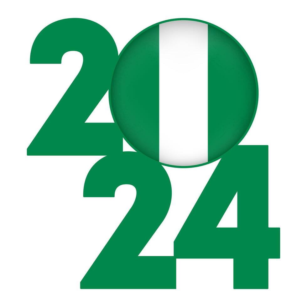 Happy New Year 2024 banner with Nigeria flag inside. Vector illustration.