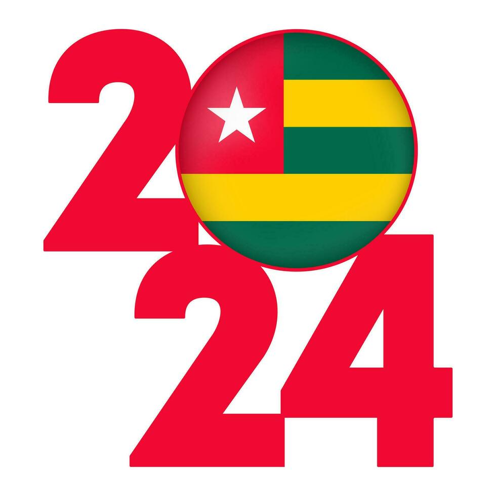 Happy New Year 2024 banner with Togo flag inside. Vector illustration.