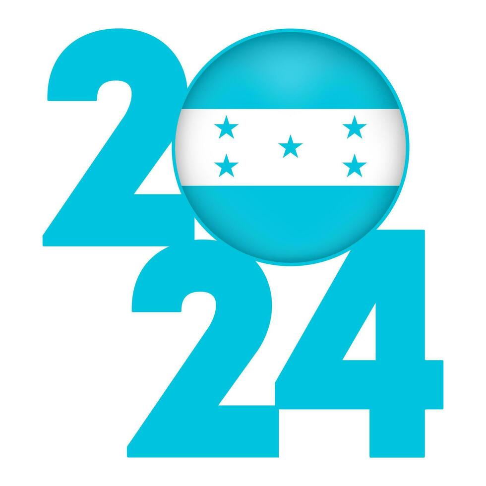 Happy New Year 2024 banner with Honduras flag inside. Vector illustration.