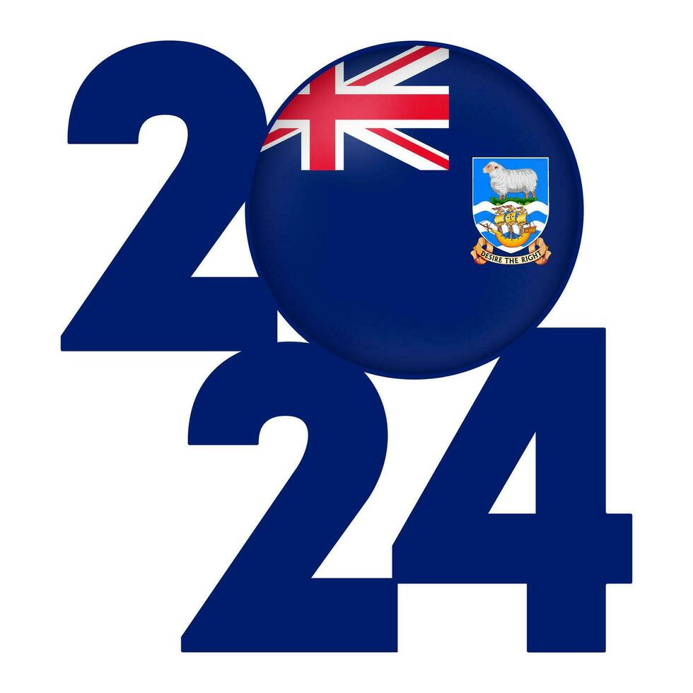 Happy New Year 2024 banner with Falkland Islands flag inside. Vector illustration.