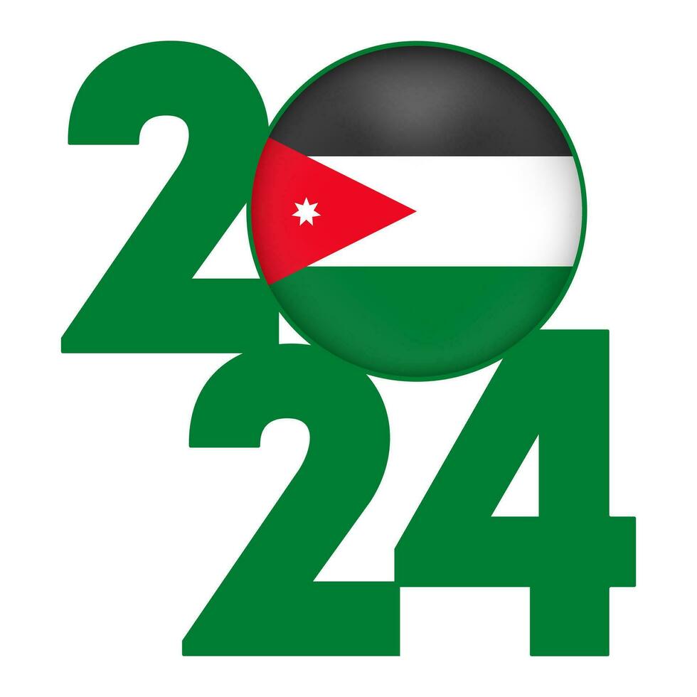 Happy New Year 2024 banner with Jordan flag inside. Vector illustration.