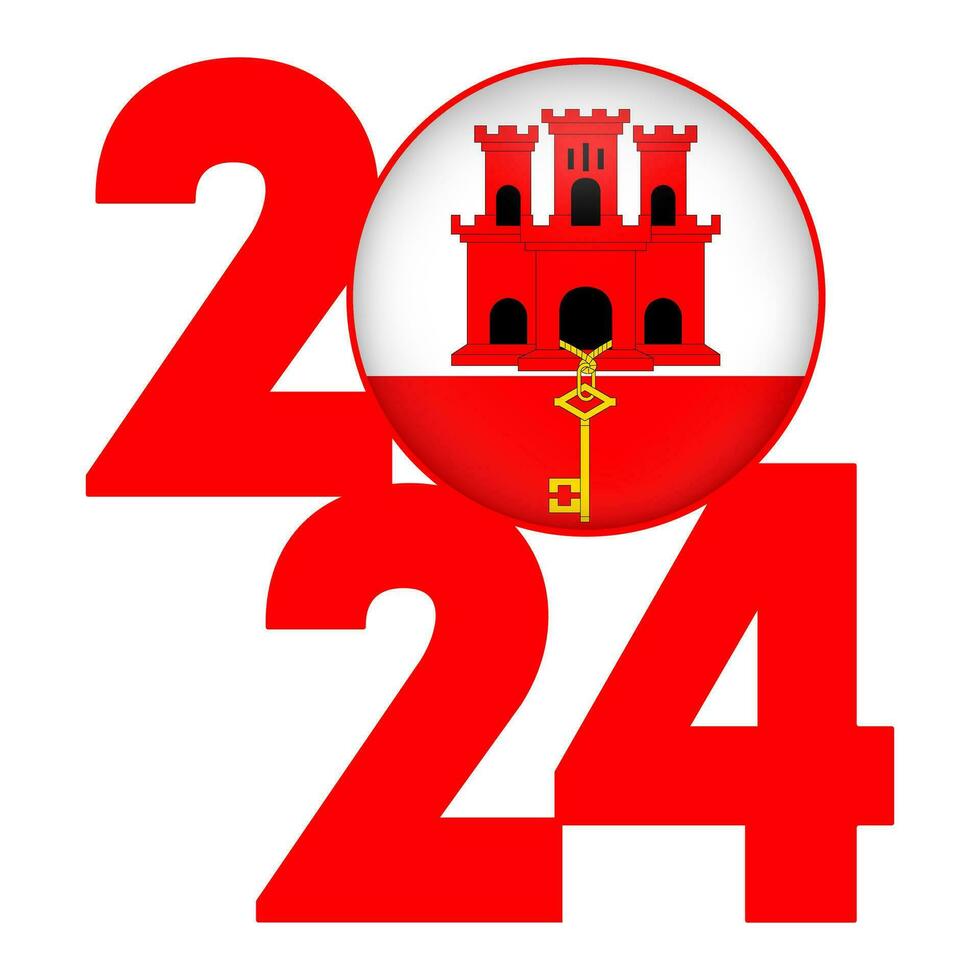 Happy New Year 2024 banner with Gibraltar flag inside. Vector illustration.