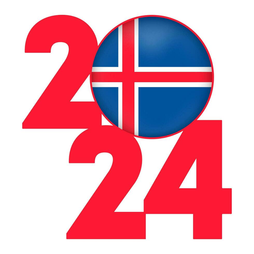 Happy New Year 2024 banner with Iceland flag inside. Vector illustration.