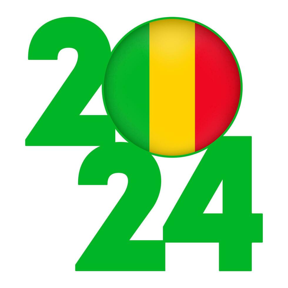 Happy New Year 2024 banner with Mali flag inside. Vector illustration.