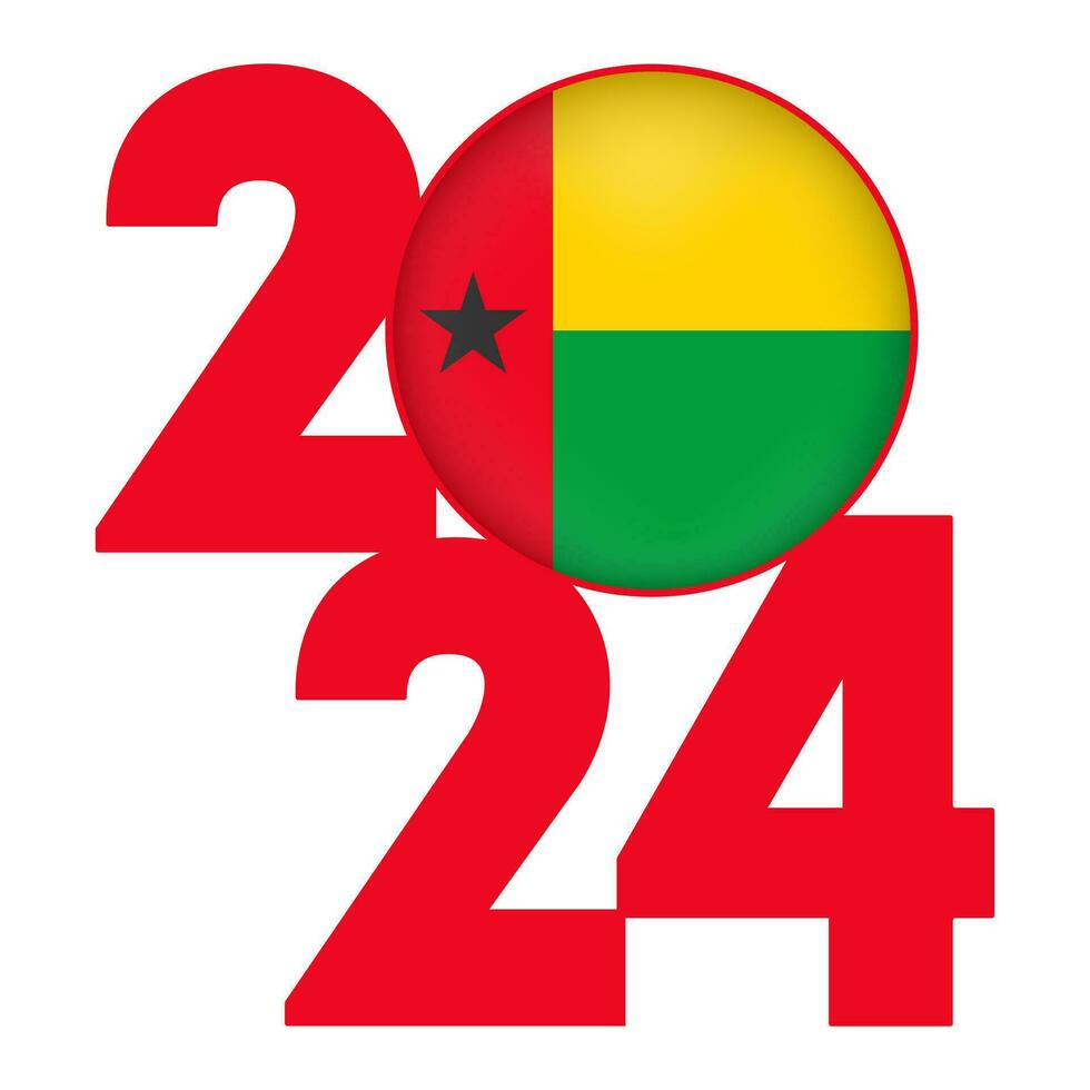 contento nuevo año 2024 bandera con Guinea Bissau bandera adentro. vector ilustración.