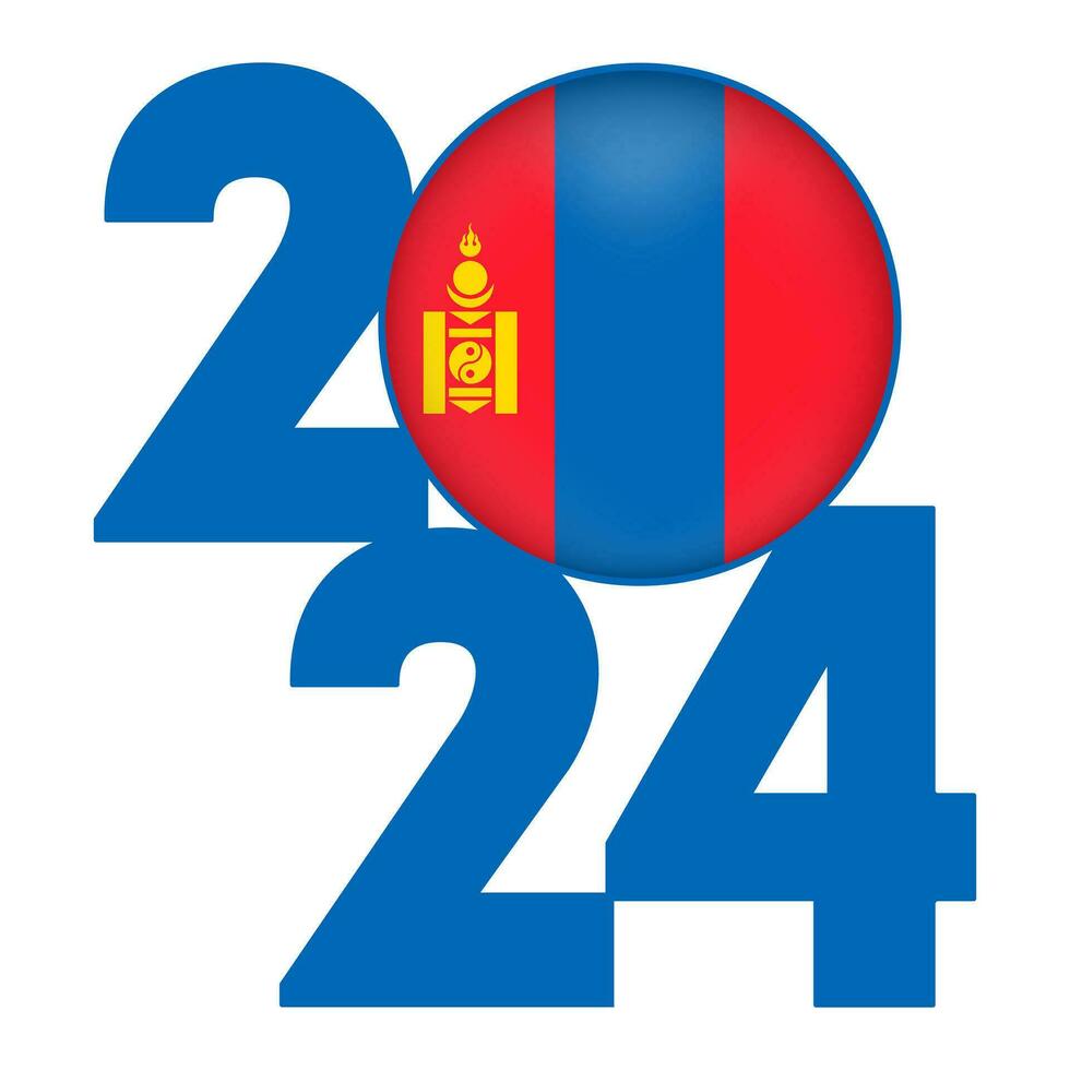 Happy New Year 2024 banner with Mongolia flag inside. Vector illustration.
