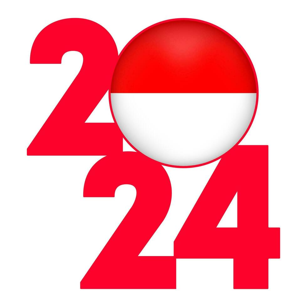 Happy New Year 2024 banner with Indonesia flag inside. Vector illustration.