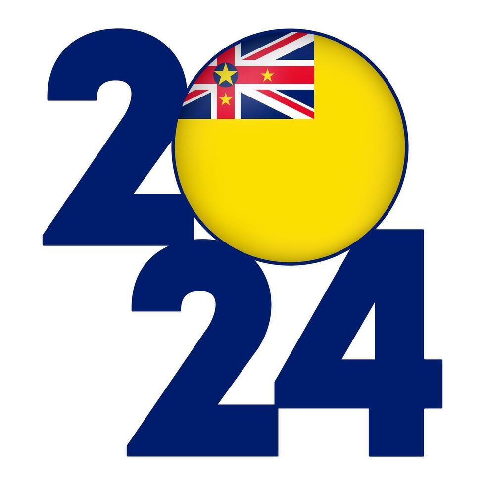 Happy New Year 2024 banner with Niue flag inside. Vector illustration.