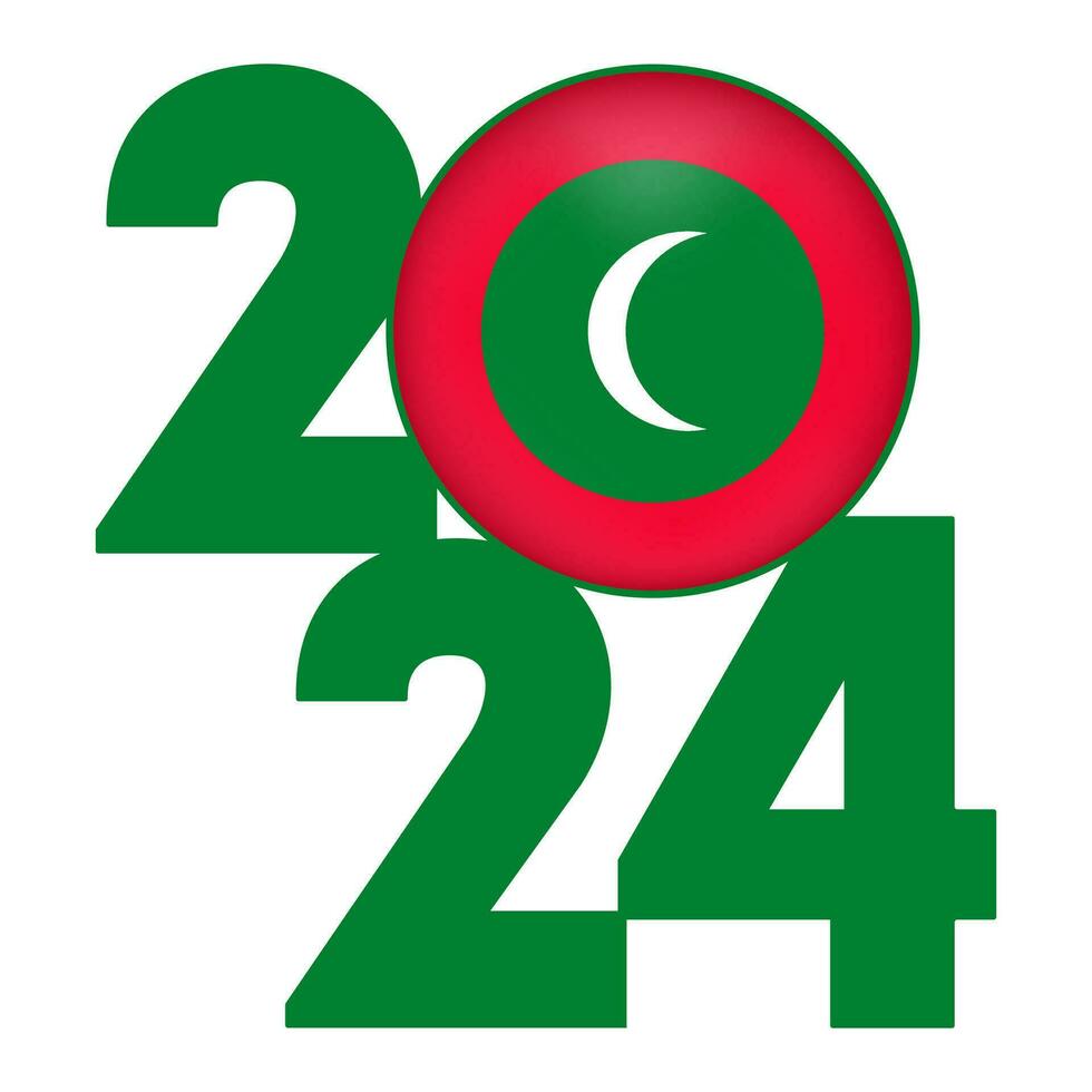 Happy New Year 2024 banner with Maldives flag inside. Vector illustration.