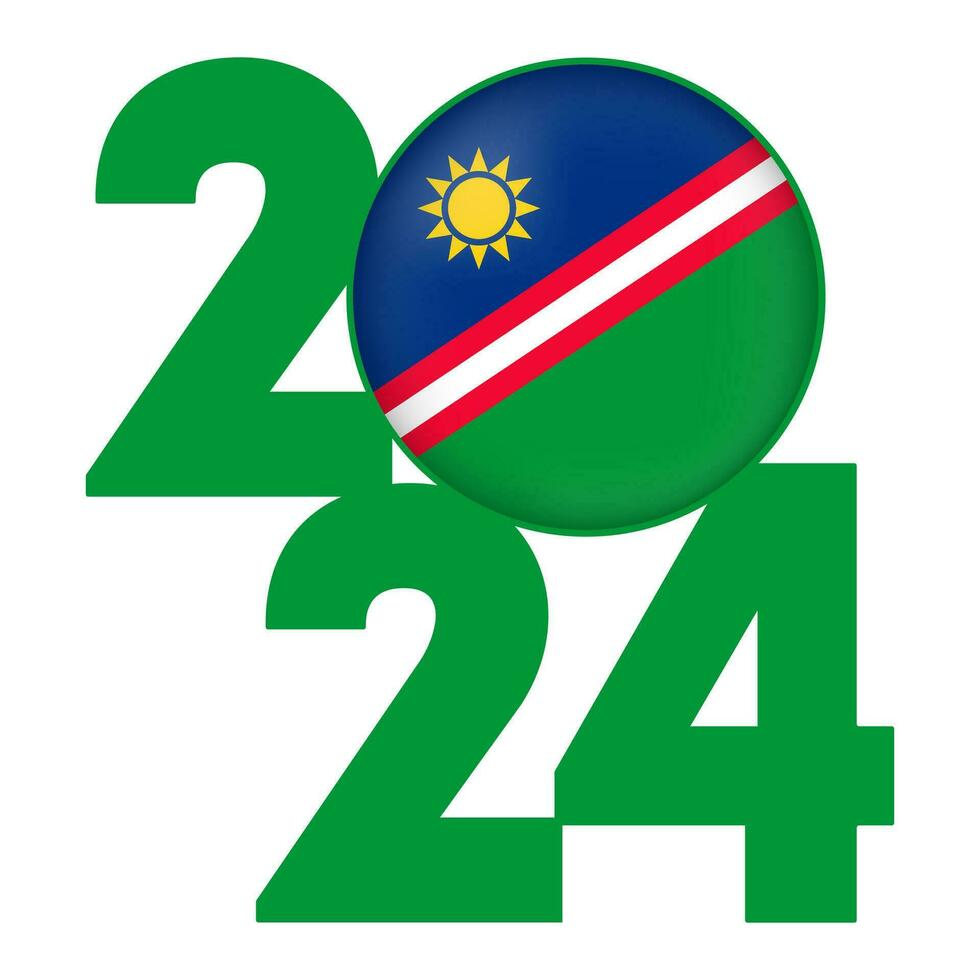 contento nuevo año 2024 bandera con Namibia bandera adentro. vector ilustración.