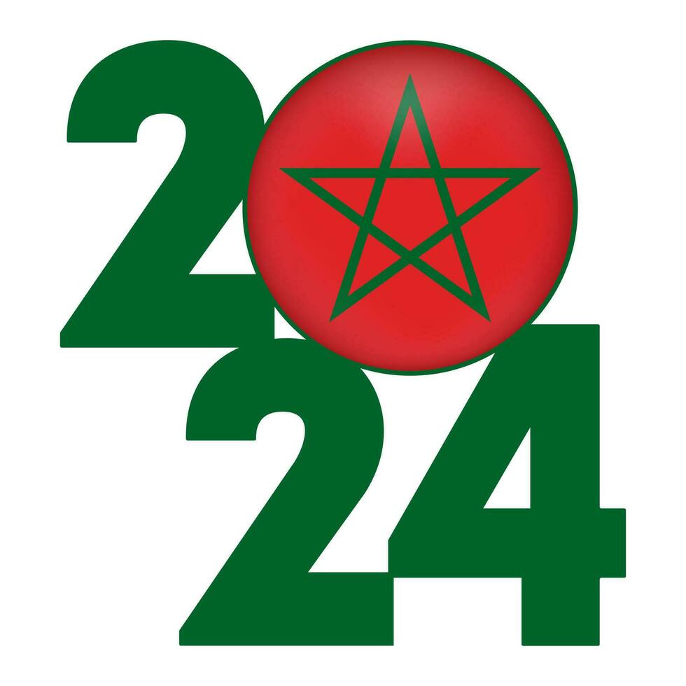 Happy New Year 2024 banner with Morocco flag inside. Vector illustration.