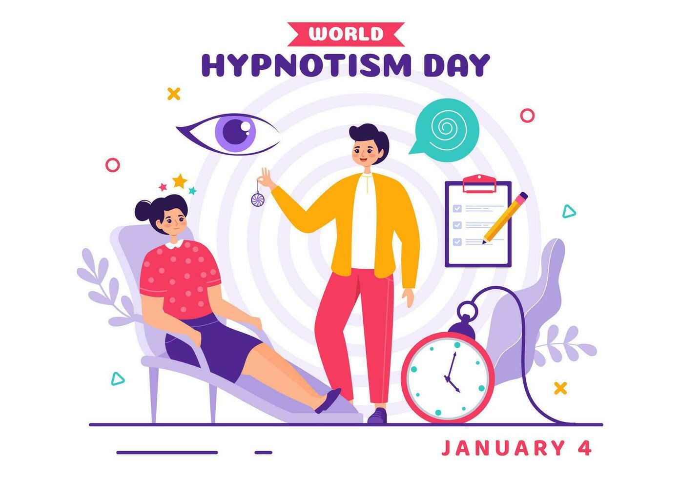 World Hypnotism Day Vector Illustration on 4 January with Black and White Spirals Creating an Altered State of Mind for Treatment Services